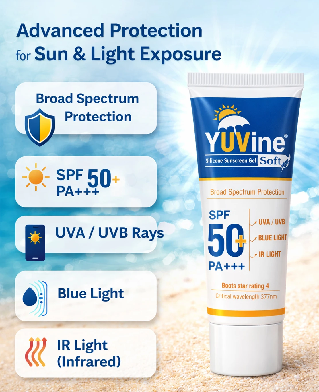Yuvinie Soft Silicone Sunscreen Gel SPF 50+ - Image 2
